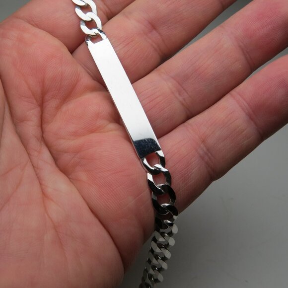 *925 Sterling Silver Men's Cuban ID Bracelet - Picture 1 of 7